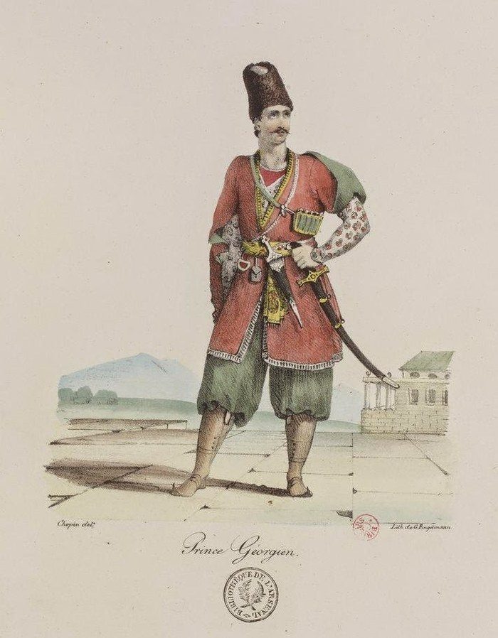 Historische Darstellung eines georgischen Fürsten in traditioneller Kleidung