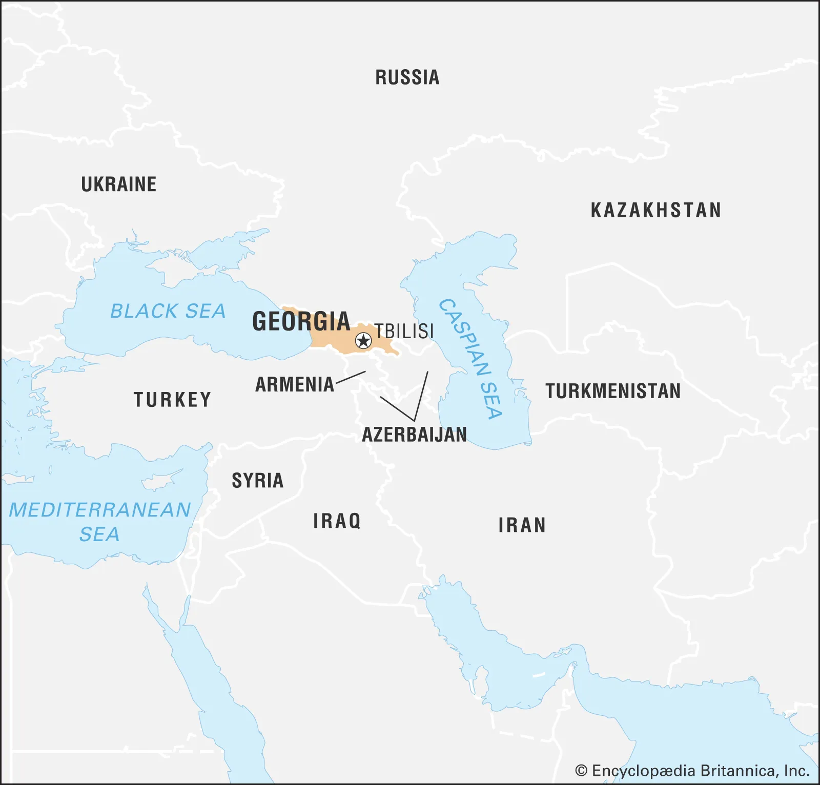 Carte situant la Géorgie à l’extrémité sud-est de l’Europe, avec la Suisse également mise en évidence